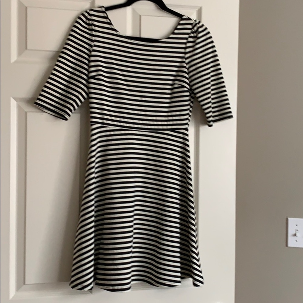 Striped  fit and flare style high neck/low V-back